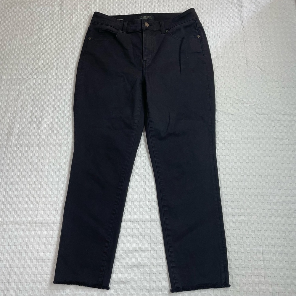 Talbots Flawless Slim Straight Jeans 6P 6 Petite Five Pocket High Rise Black Raw